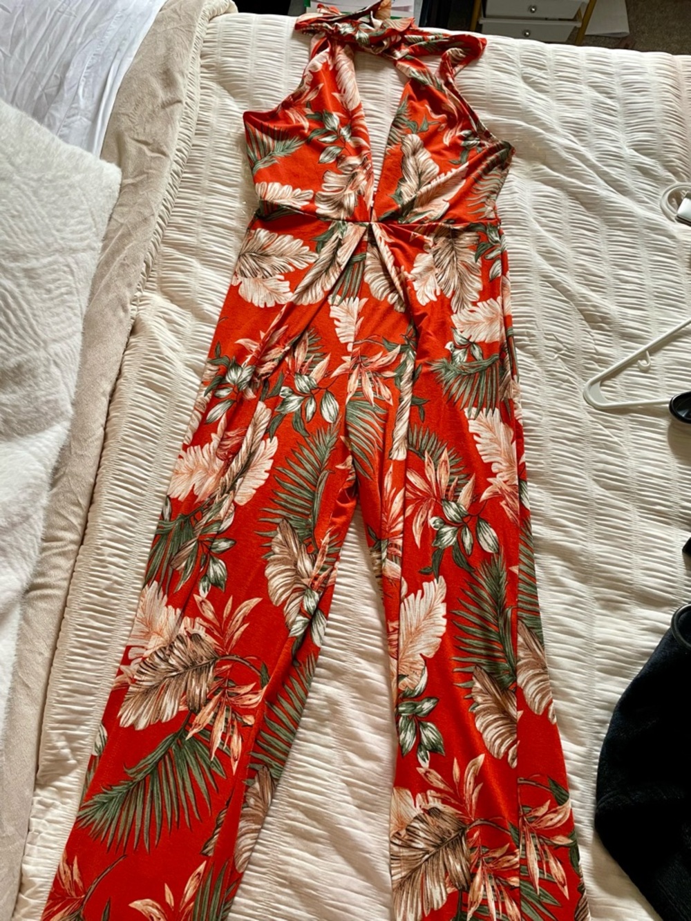 Timing Red Floral Split-Front Jumpsuit